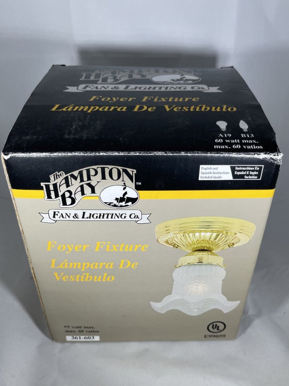Hampton Bay NIB Bright Brass Frosted Glass Foyer Fixture, H-6", W-5.25"